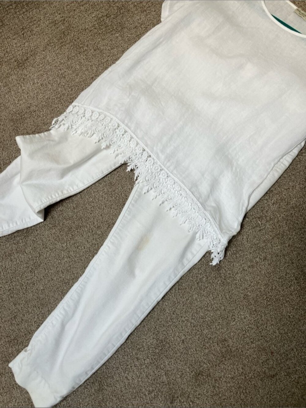 White Linen Lace Trim Short Sleeve Top  Made in Italy - Picture 6 of 6